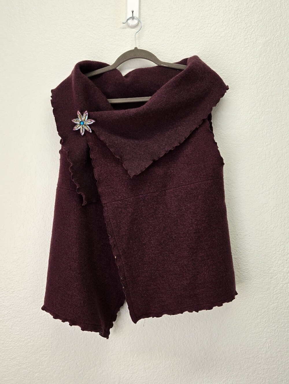 VTG Wrap Vest Felted London in Old Rose, Rosewood Handmade Wool Blend One Size